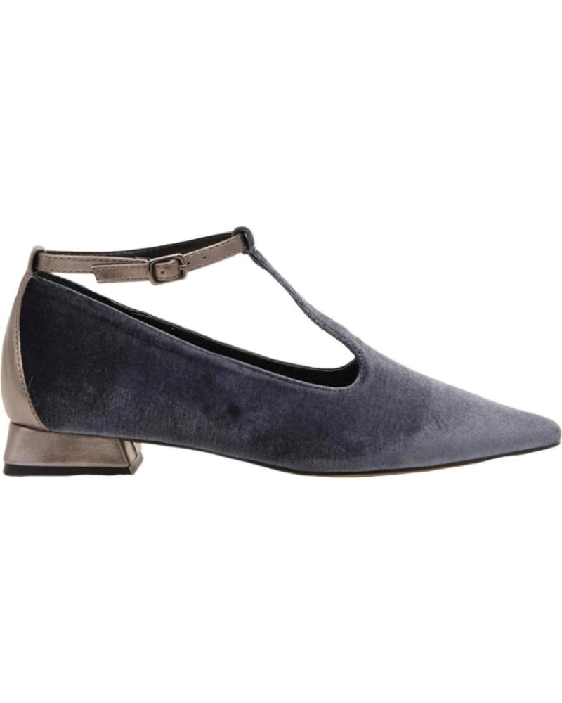 AZAREY BAILARINAS DE TERCIOPELO GRIS CON T-STRAP, PUNTA FINA Y TACÓN BLOQUE GRIS
