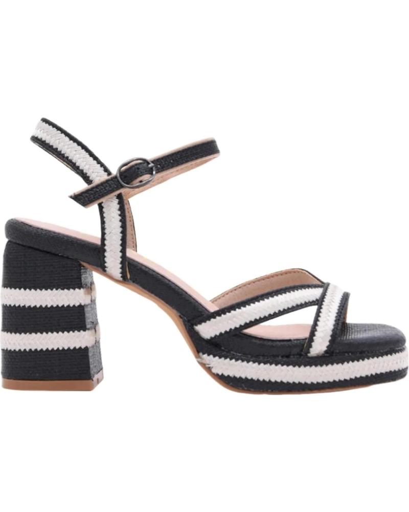 AZAREY SANDALIAS DE TACÓN BICOLOR YUTE RAFIA NEGRO BLANCO NEGRO