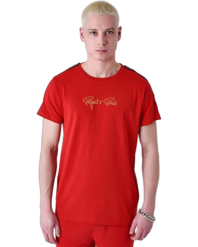 PROJECT X PARIS CAMISETA CLÁSICA ROJA CON RAYAS EN EL HOMBRO Y LOGO DORADO MULTICOLOR