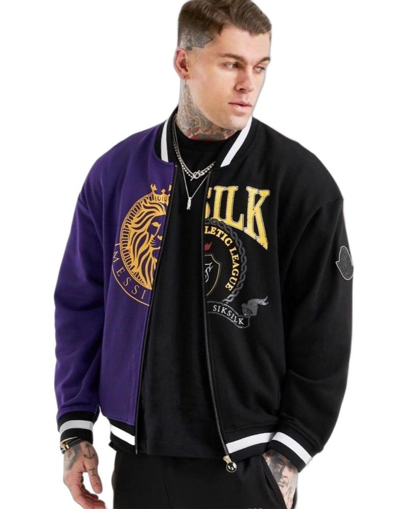 CHAQUETA BOMBER VARSITY SIKSILK X MESSI RETRO NEGRO MORADO
