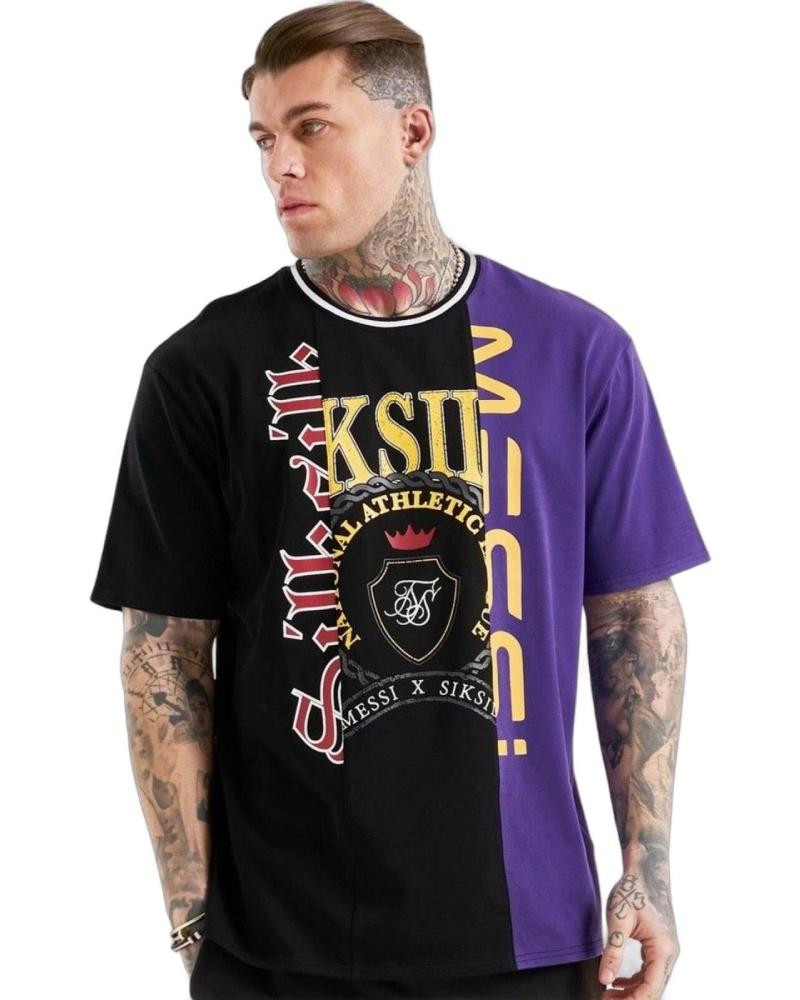 SIKSILK X MESSI CAMISETA RETRO VARSITY NEGRO Y MORADO