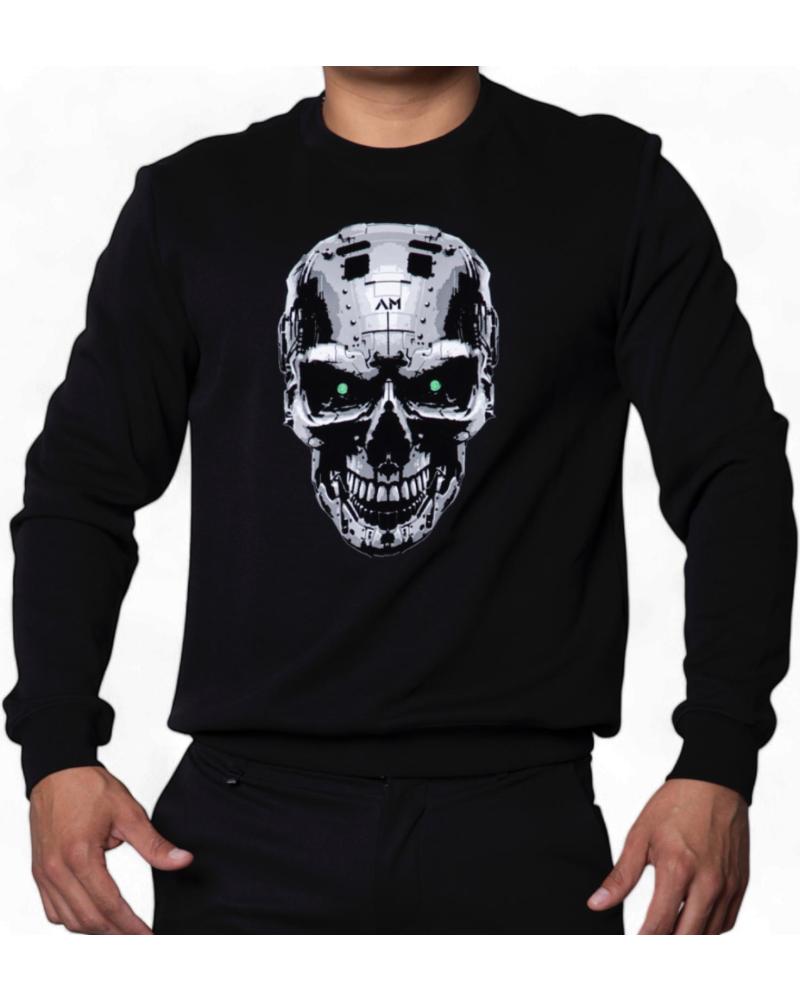 SUDADERA ANTONY MORATO SLIM FIT NEGRA CON CALAVERA CYBORG