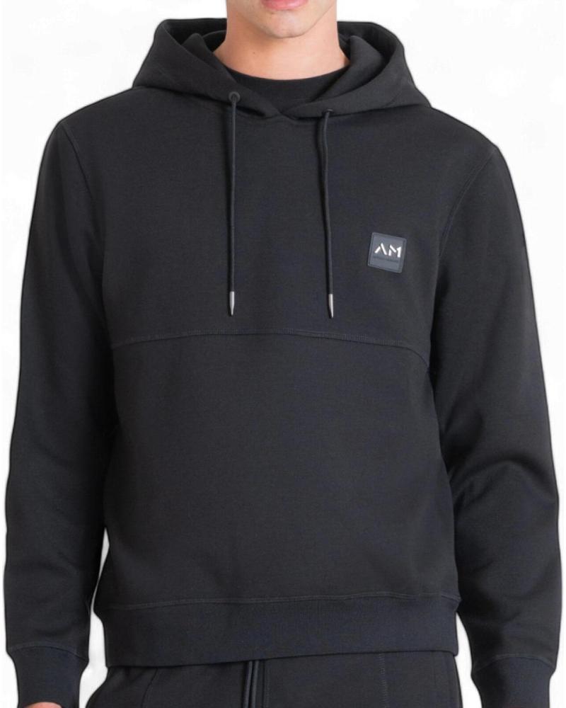 SUDADERA ANTONY MORATO NEGRA CON CAPUCHA Y LOGO METALIZADO