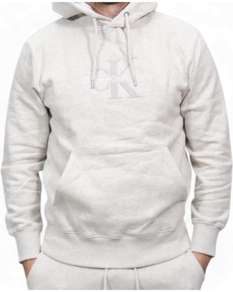 SUDADERA CON CAPUCHA CALVIN KLEIN DE CHENILLA CON MONOGRAMA - GRIS