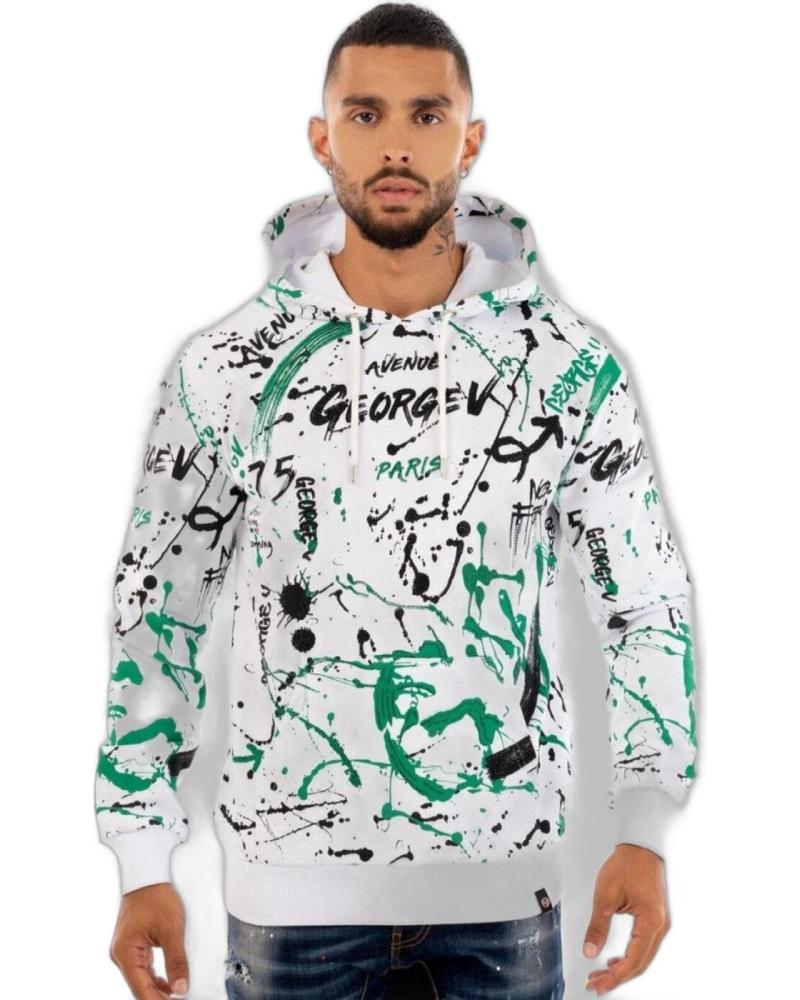 SUDADERA CON CAPUCHA GEORGE V PARIS URBAN STREET BLANCO Y VERDE