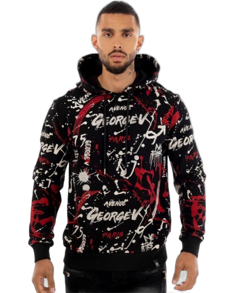 SUDADERA CON CAPUCHA GEORGE V PARIS URBAN STREET NEGRO Y ROJO