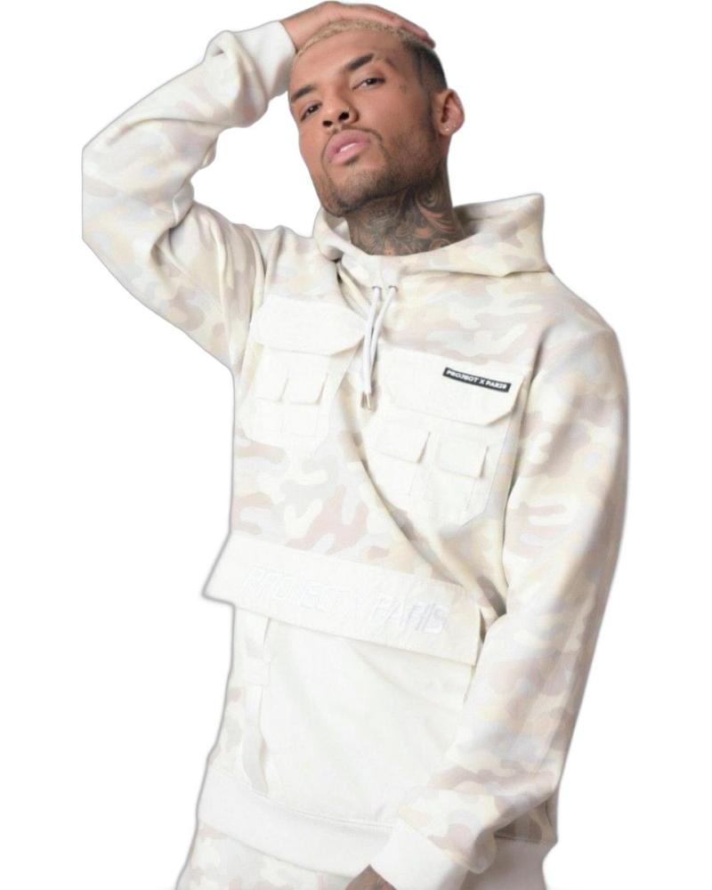 SUDADERA CON CAPUCHA PROJECT X PARIS MARFIL CON BOLSILLOS REFLECTANTES