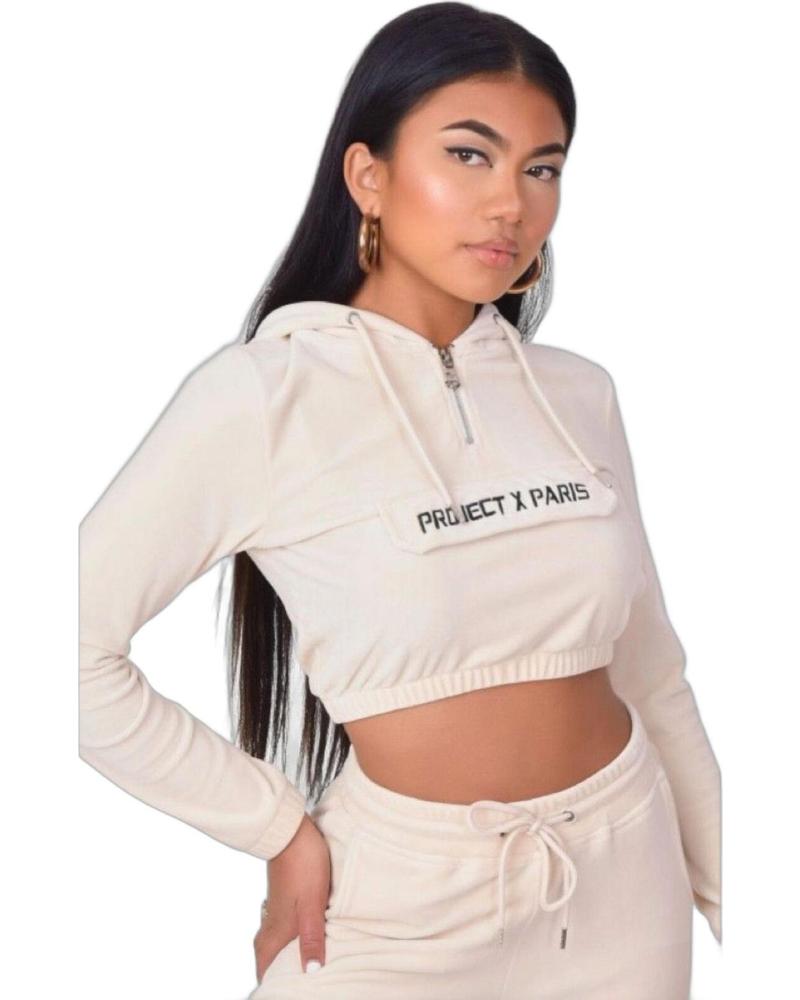 SUDADERA CROPPED DE TERCIOPELO BEIGE PROJECT X PARIS