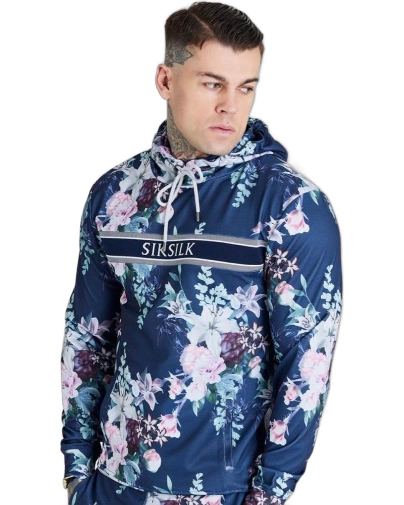 SUDADERA CON CAPUCHA SIKSILK BOTANICAL PRINT MARINO
