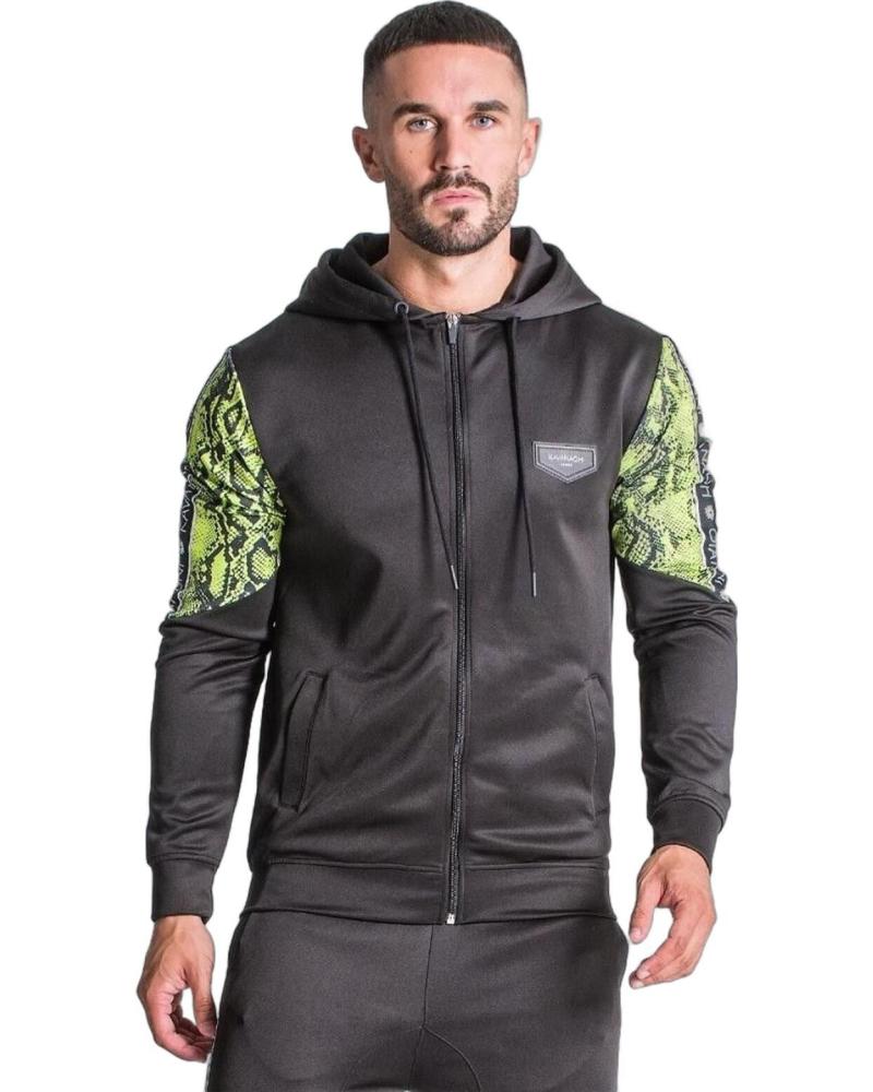 GIANNI KAVANAGH CHAQUETA CON CAPUCHA NEGRA ESTAMPADO SERPIENTE NEÓN