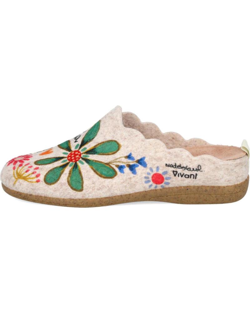 ZAPATILLAS DE CASA VIVANT V-IL-C252017 CON BORDADO FLORAL Y MENSAJE 'CALMA' GRIS