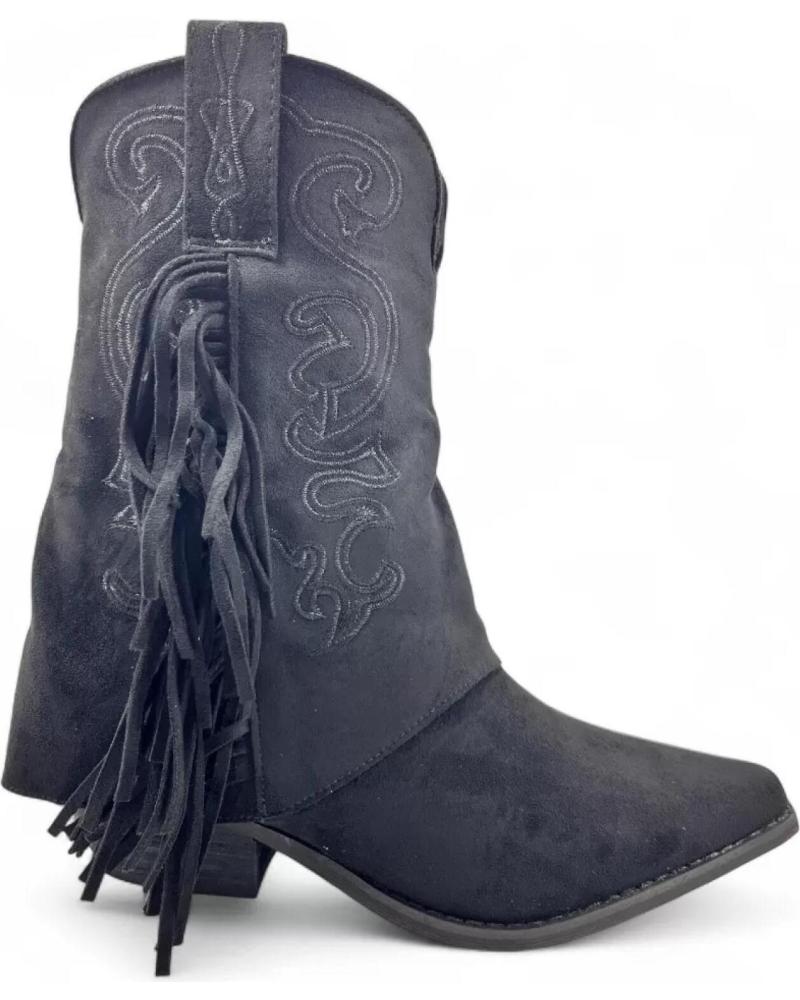 BOTÍN COWBOY TIMBOS 132222 NEGRO CON FLECOS NEGRO