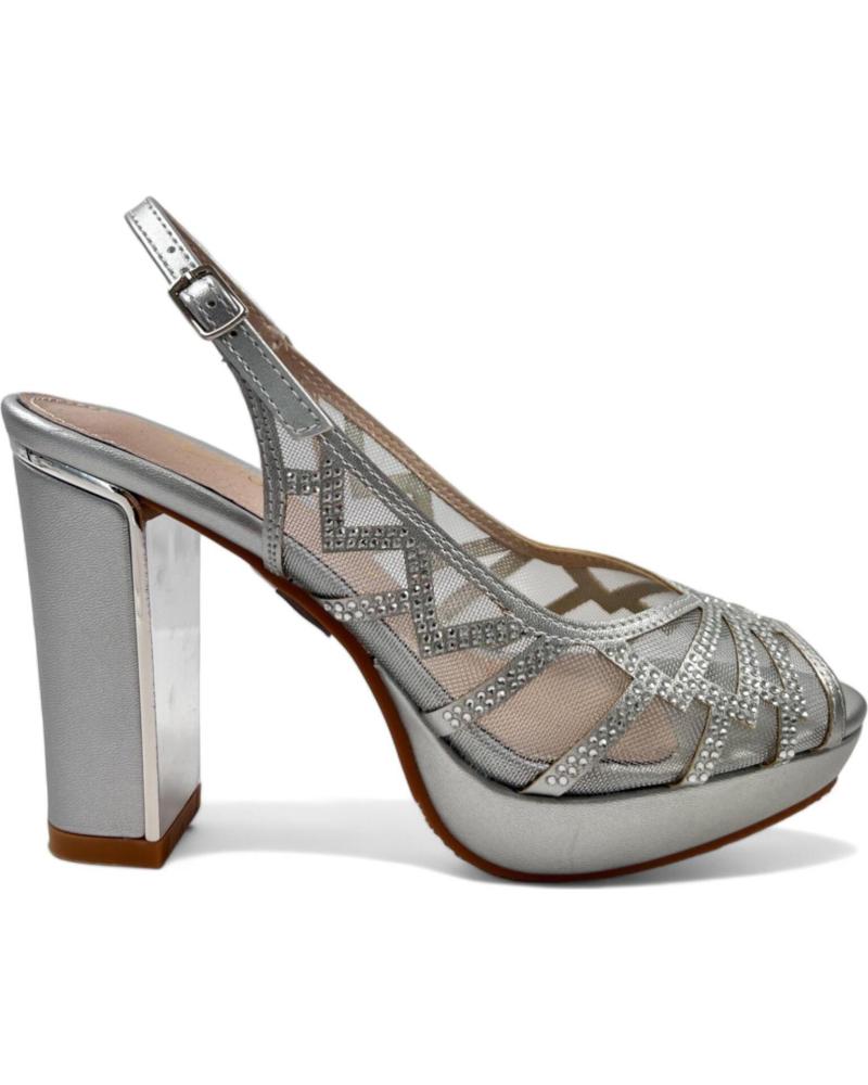 TIMBOS SANDALIA DE TACÓN BLOQUE '131817' PLATA CON PLATAFORMA Y EMPEINE DE REJILLA PARA FIESTA PLATEADO