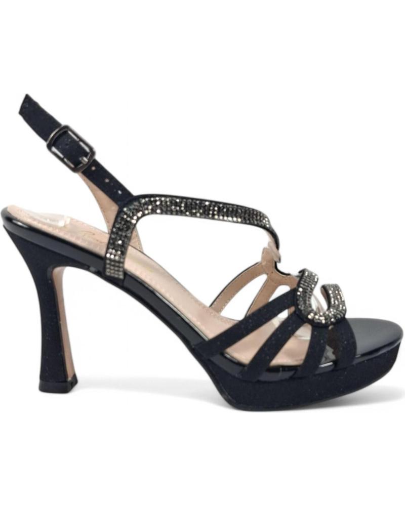 SANDALIA DE TACÓN FIESTA TIMBOS 131081 NEGRA CON TIRAS CRUZADAS Y PEDRERÍA NEGRO