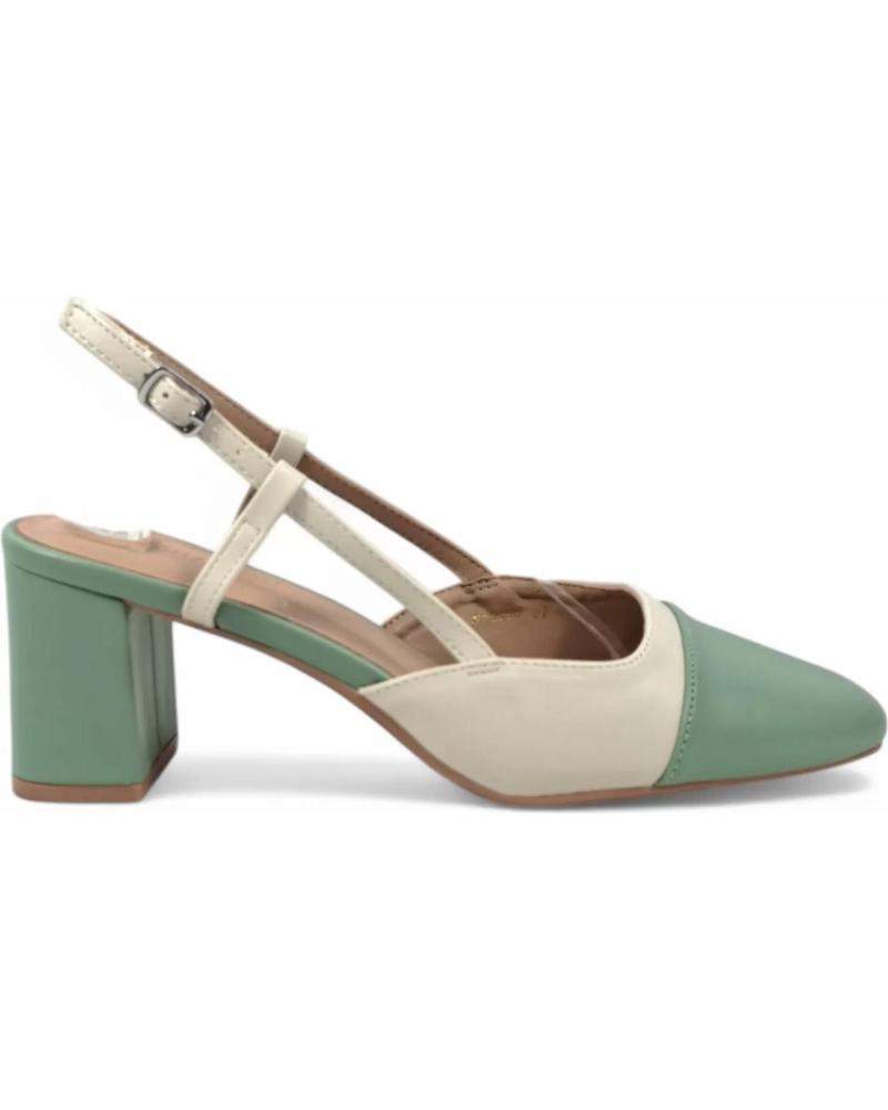 SANDALIA TIMBOS TACÓN DESTALONADO BICOLOR 131073 BEIGE Y VERDE VERDE