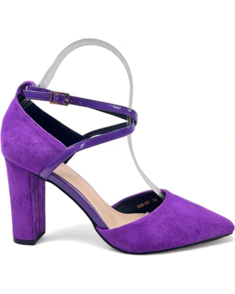 SANDALIA DE TACÓN TIMBOS 131023 LILA CON TIRAS CRUZADAS MORADO