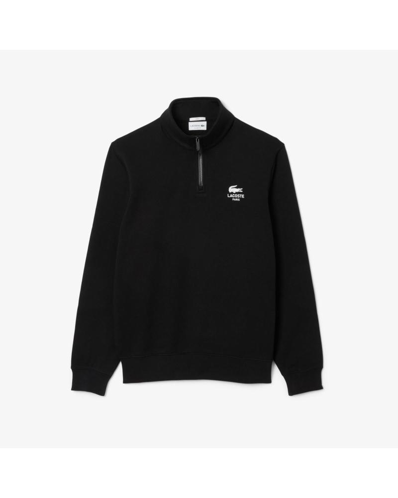 SUDADERA LACOSTE SH2735 NEGRA CON CUELLO ALTO Y CREMALLERA NEGRO