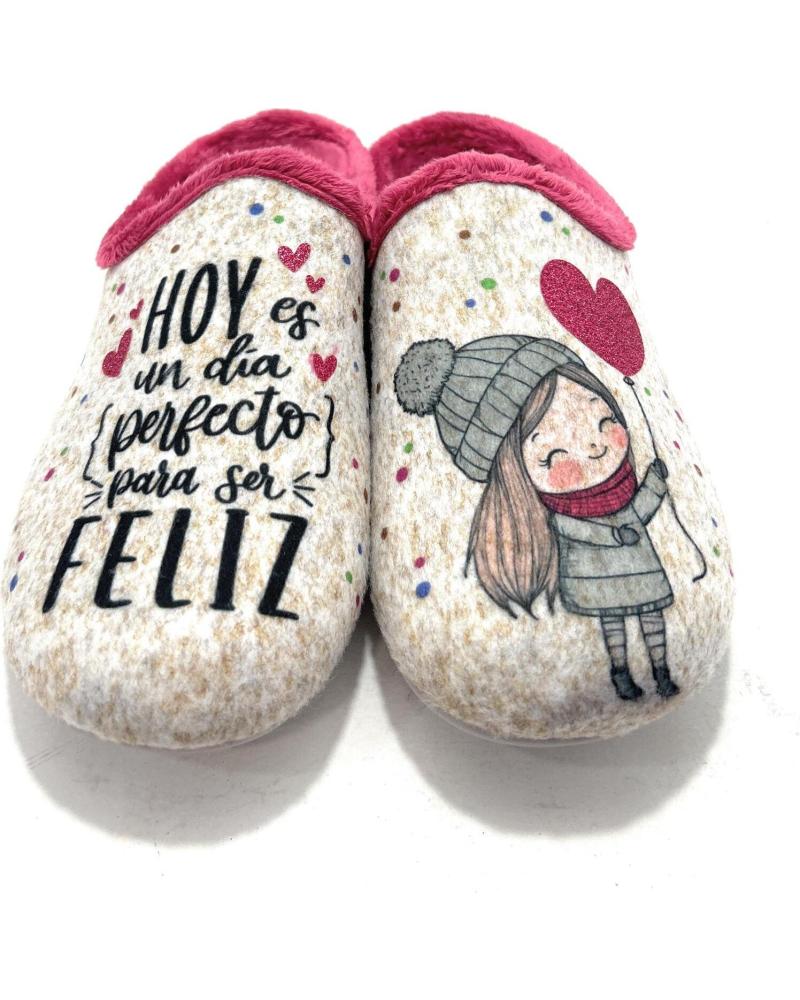 ZAPATILLAS DE CASA GARZON MENSAJE FELIZ BEIGE BEIGE