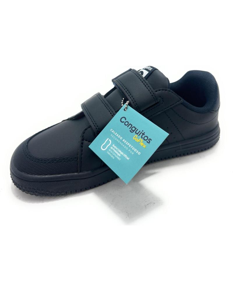 CONGUITOS DEPORTIVAS COLEGIALES NEGRAS CON CIERRE DE VELCRO Y PUNTERA REFORZADA AZUL