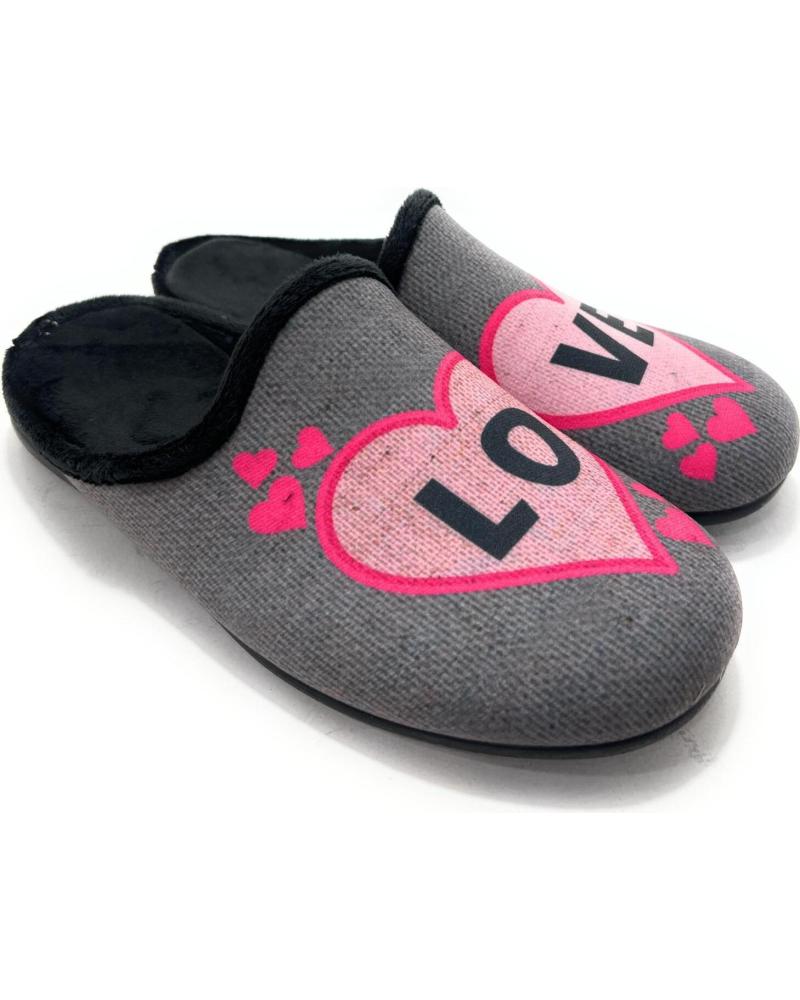 ZAPATILLAS DE CASA ALCALDE CORAZÓN LOVE GRISES PARA MUJER GRIS