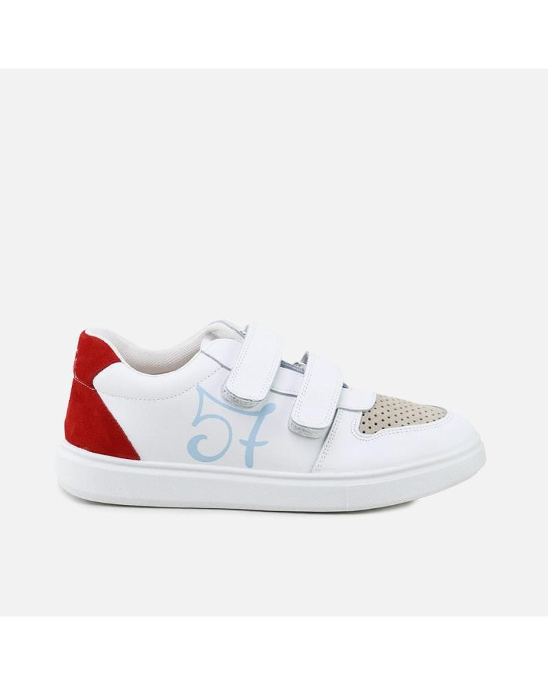 ZAPATILLAS URBANAS ELI 57 FUEGO BASIC 1957 BLANCAS CON DETALLES ROJOS BLANCO