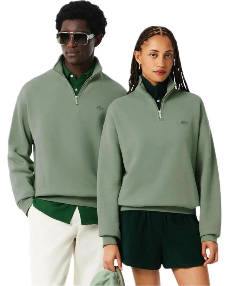 SUDADERA LACOSTE SH7759 00 S86 CUELLO ALTO CREMALLERA VERDE KAKI VERDE