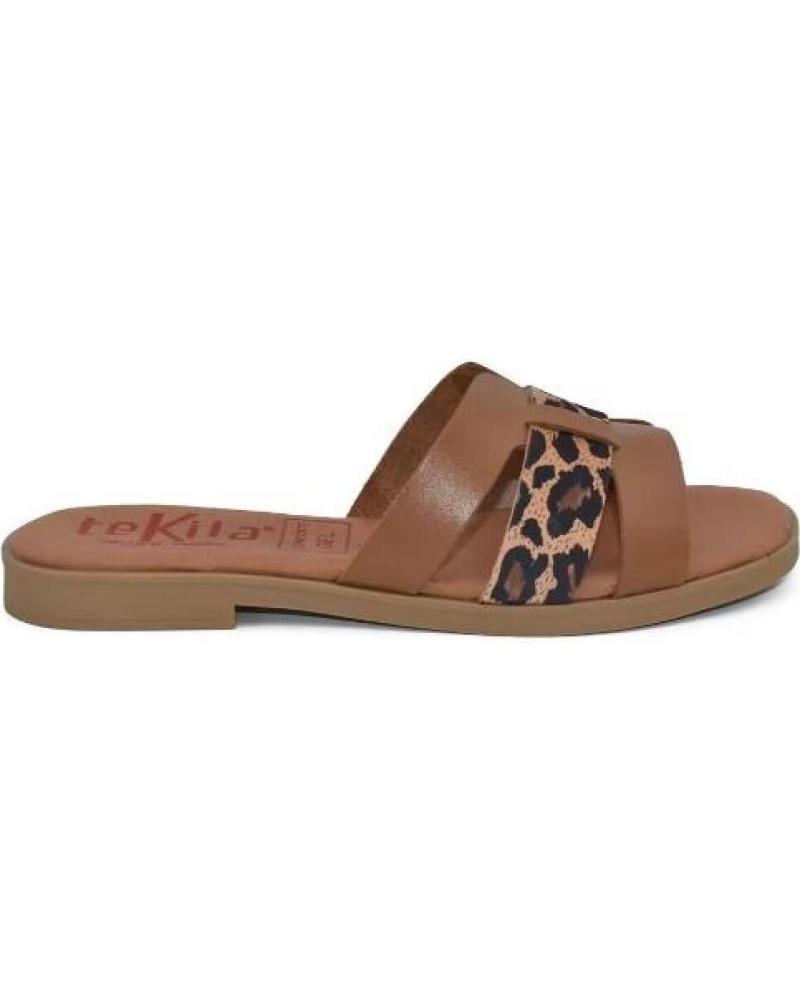 SANDALIAS PLANAS TEKILA PALA ANIMAL PRINT PIEL MARRÓN MARRóN