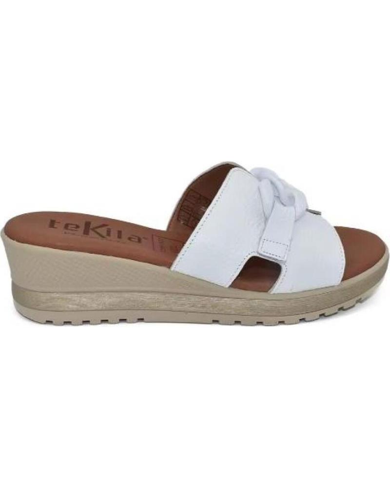 SANDALIAS DE CUÑA TEKILA EN PIEL CON ADORNO HECHAS EN ESPAÑA BLANCO BLANCO