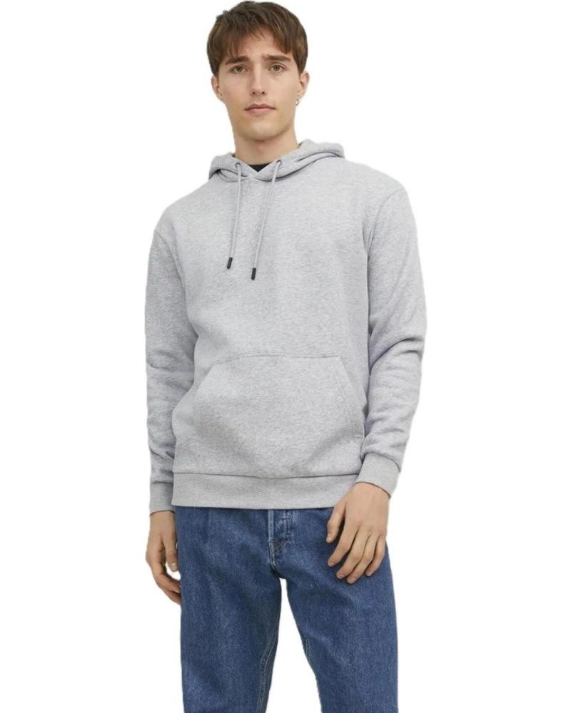 SUDADERA CON CAPUCHA JACK & JONES JJEBRADLEY CORTE RELAJADO TACTO SUAVE GRIS CLARO LIGHT GREY