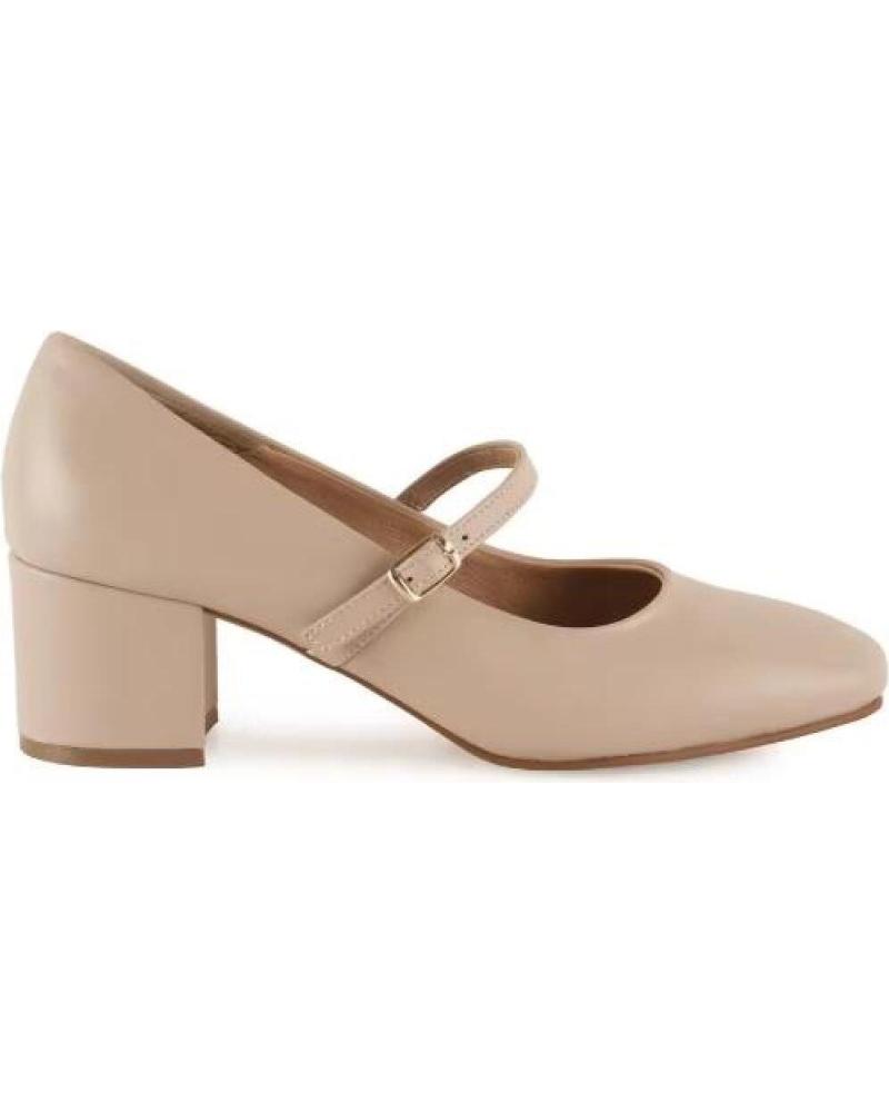 CHAMBY MERCEDITAS PIEL TACÓN ANCHO HEBILLA PLANTILLA GEL BEIGE BEIGE