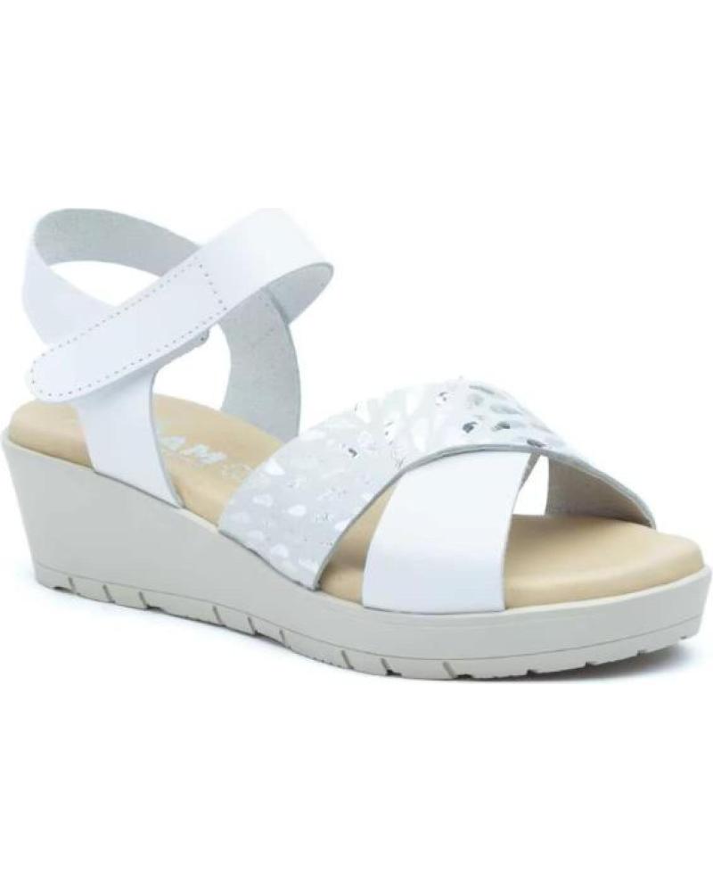SANDALIAS DE CUÑA JAM CON VELCRO Y DETALLE METALIZADO BLANCO BLANCO