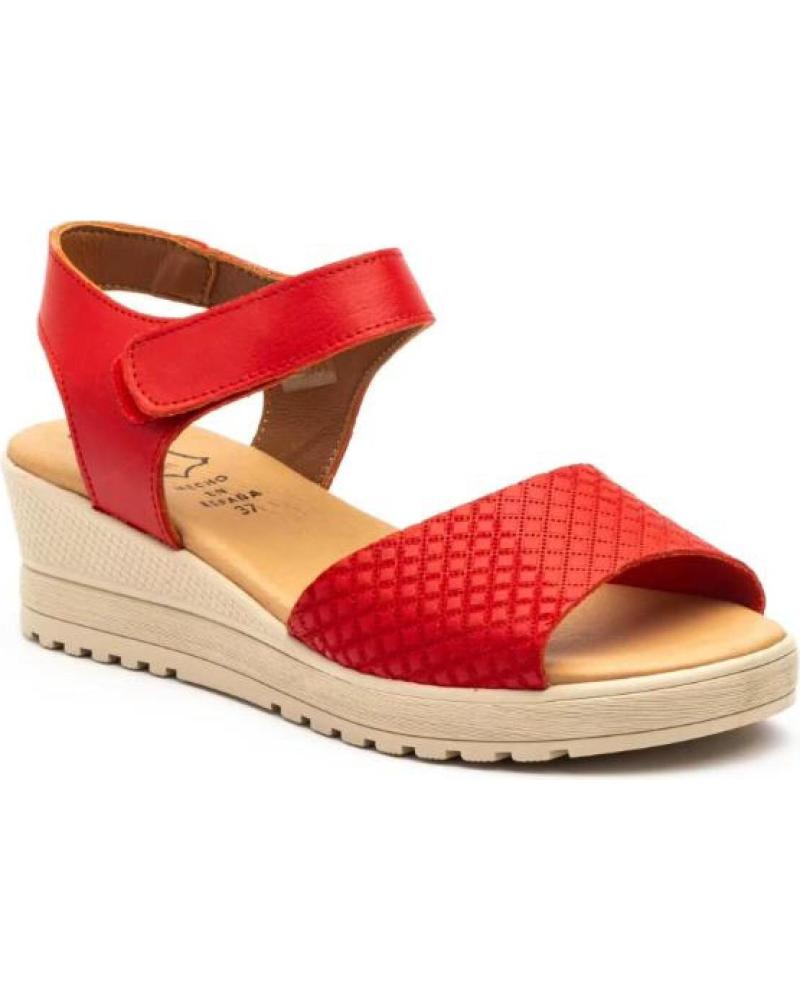 SANDALIAS DE CUÑA ALTO ESTILO CON CIERRE DE VELCRO ROJO