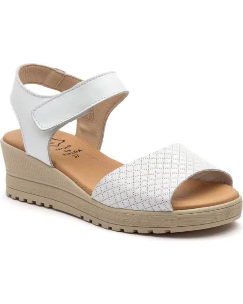 SANDALIA DE CUÑA ALTO ESTILO PARA MUJER CON CIERRE DE VELCRO BLANCO