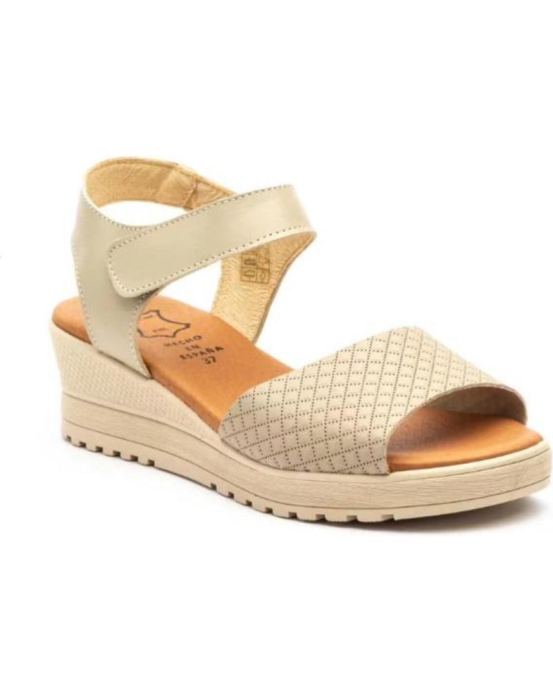 SANDALIAS DE CUÑA ALTO ESTILO PARA MUJER CON CIERRE DE VELCRO BEIGE BEIGE