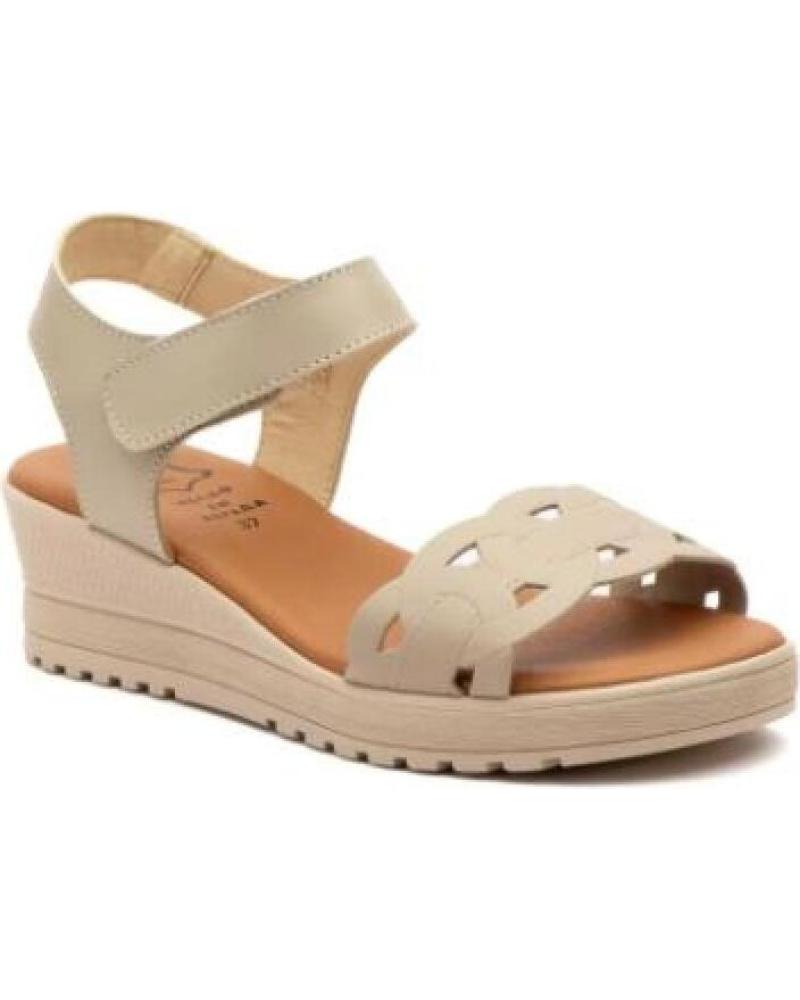 SANDALIAS DE CUÑA CON CIERRE DE VELCRO PARA MUJER ALTO ESTILO BEIGE