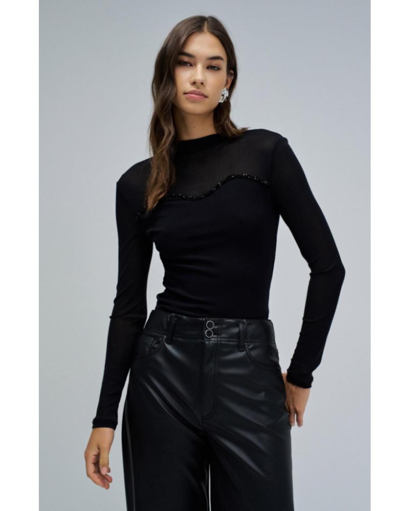 CAMISETA MANGA LARGA ASIMÉTRICA SALSA 21010514 NEGRO NEGRO