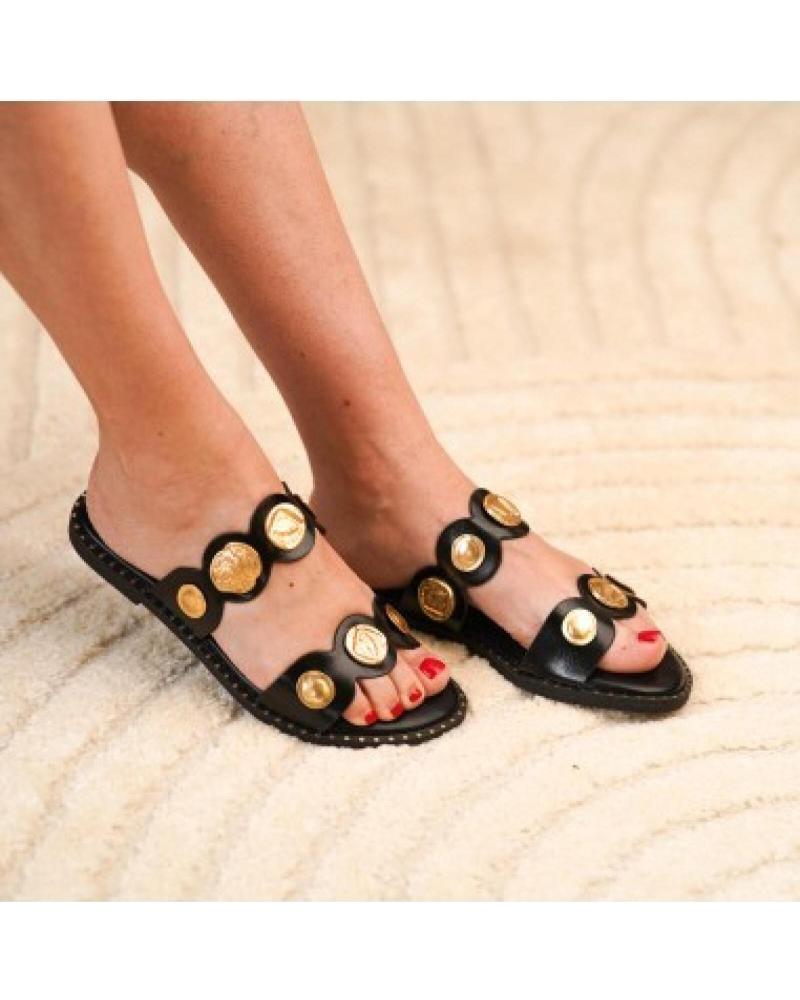 SANDALIAS DE DEDO SPORT3PUNTO0 AA-32 NEGRAS CON ADORNOS DORADOS VARIOS COLORES