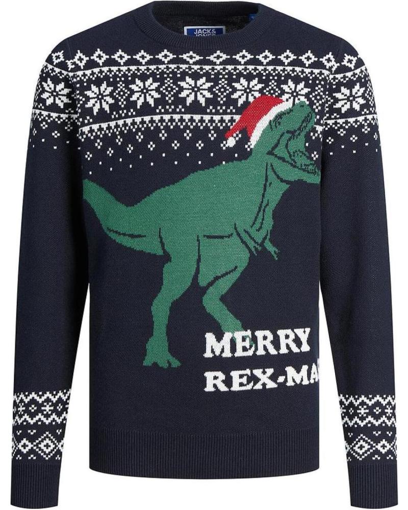 SUDADERA JACK & JONES JORREXMAS T-REX CON CAPUCHA Y ESTAMPADO NAVIDEÑO AZUL MARINO AZUL