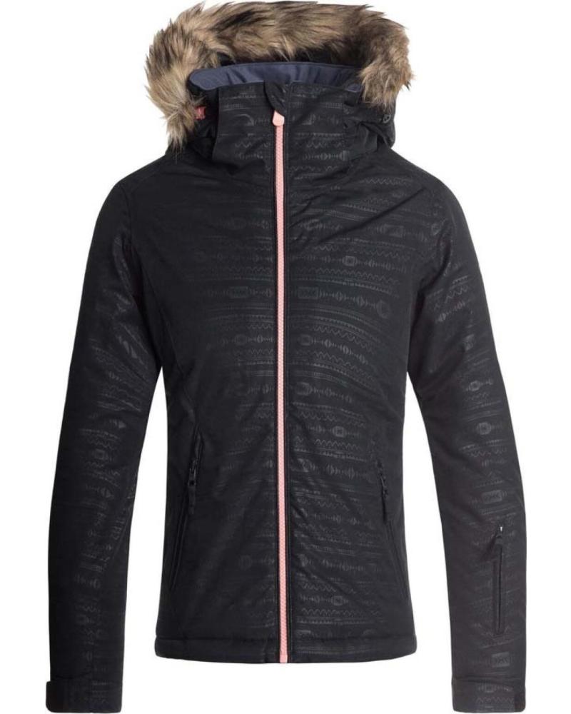 CHAQUETA DEPORTIVA ROXY JET SKI GIRL SNJT ERGTJ03056 NEGRA CON CAPUCHA Y PELO SINTÉTICO NEGRO