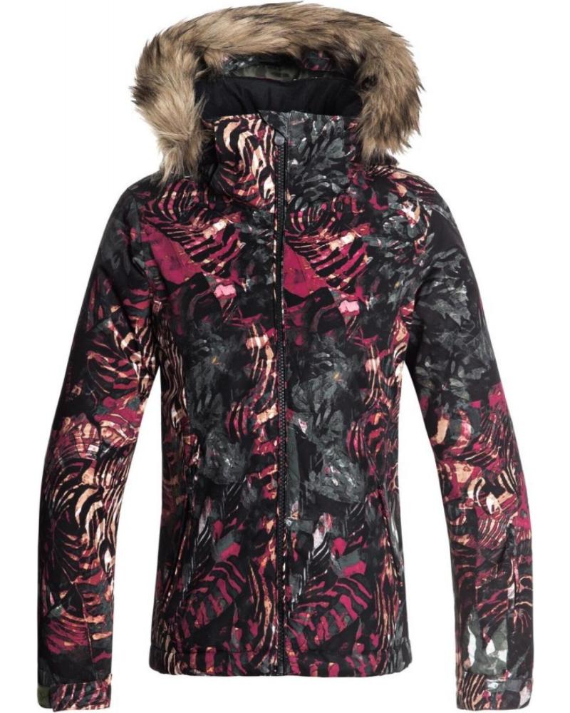 CHAQUETA DEPORTIVA ROXY JET SKI GIRL JK ERGTJ03053 ESTAMPADA CON CAPUCHA Y PELO SINTÉTICO NEGRO