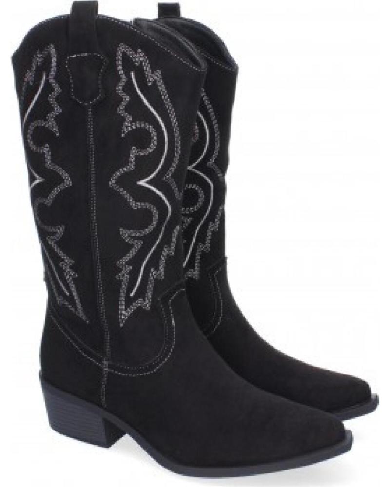BOTAS COWBOY MUJER SPORT3PUNTO0 VRA-1161 PIEL NEGRA BORDADA VARIOS COLORES