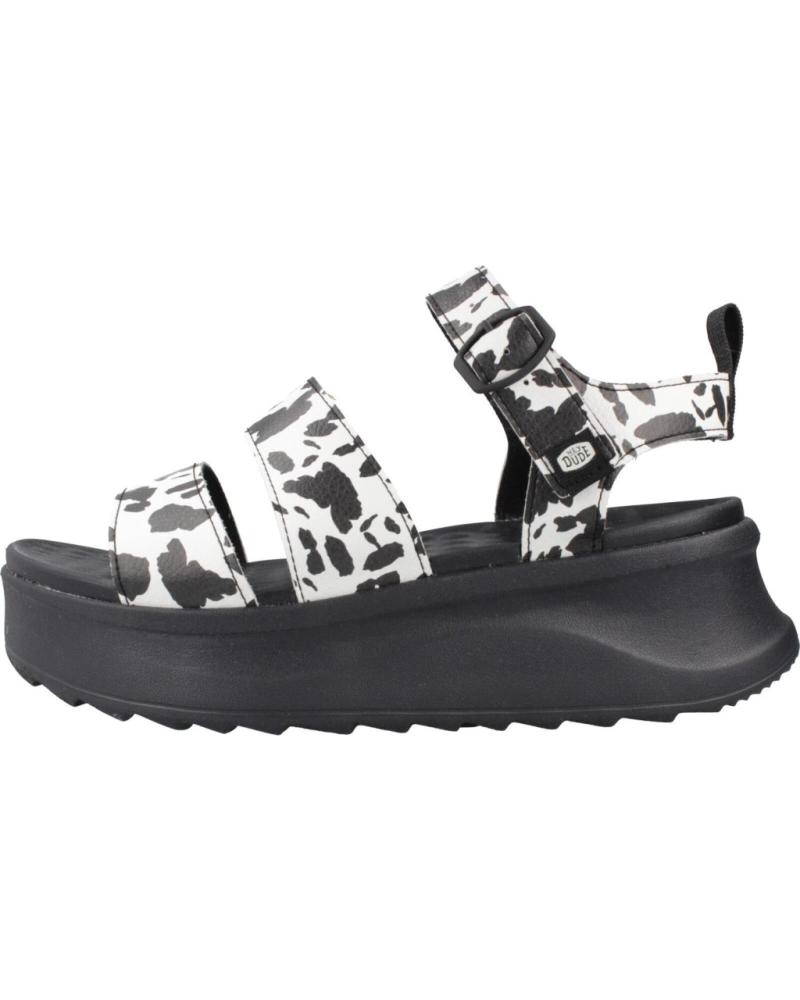 SANDALIAS HEY DUDE DELRAY BUCKLE ANIMAL PARA MUJER BLKWHT