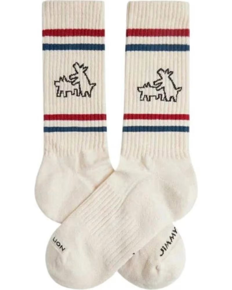 Calcetines Unisex Jimmy Lion Keith Haring Beige con Rayas