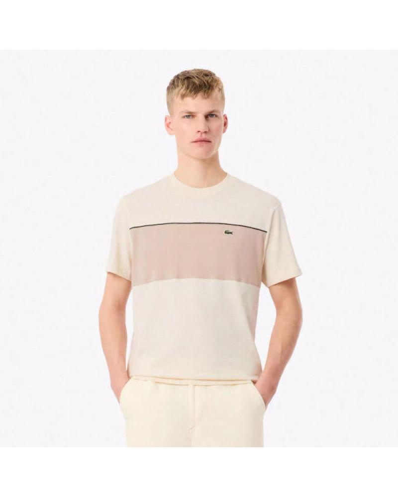 LACOSTE CAMISETA LACOSTE TH0896 DE ALGODÓN CON DETALLE DE PANEL TEXTURIZADO BEIG CLARO