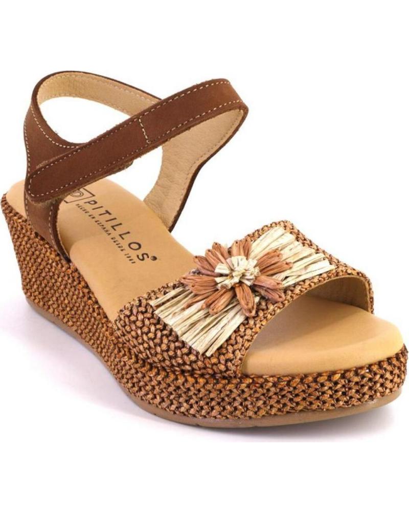PITILLOS SANDALIAS DE CUÑA DE CUERO PARA MUJER CUERO
