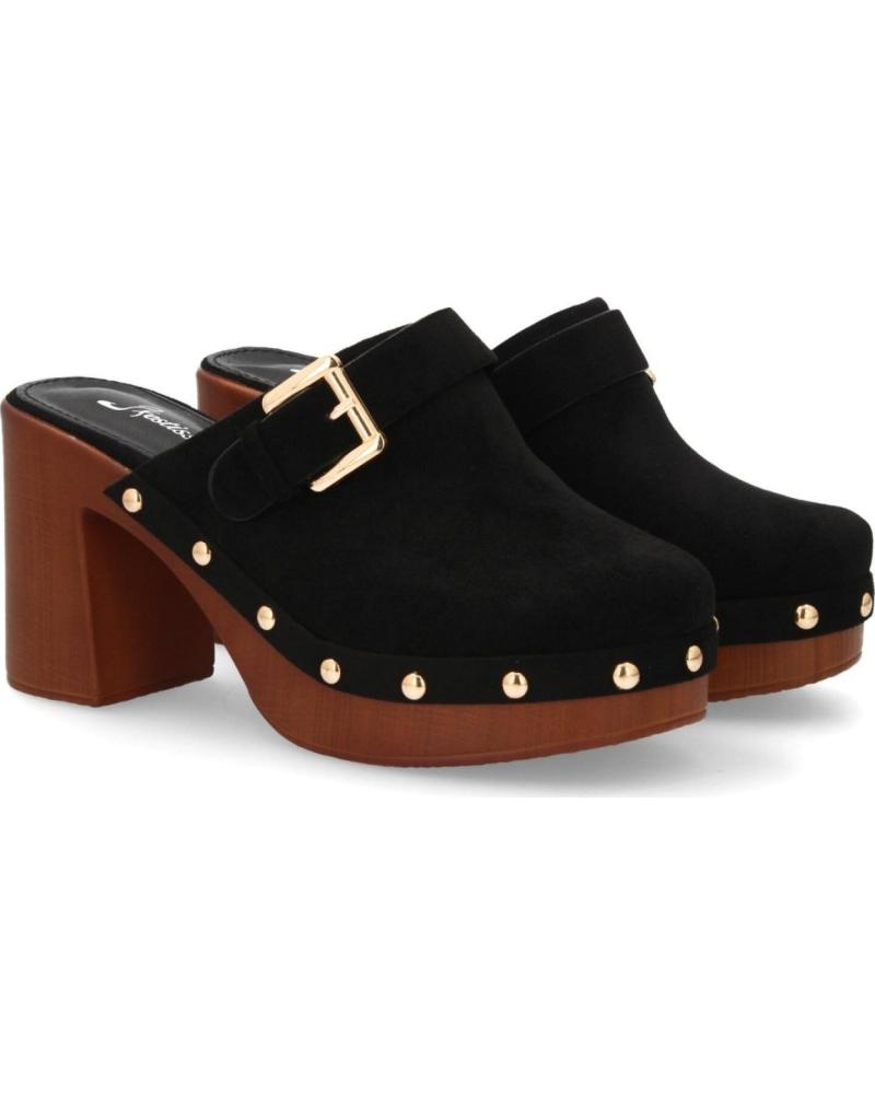 SPORT3PUNTO0 ZUECOS DE TACÓN ALTO NEGROS CON TACHUELAS Y HEBILLA DORADA VARIOS COLORES