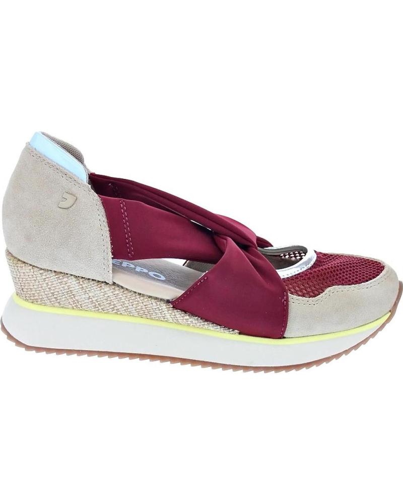 SANDALIA DE CUÑA GIOSEPPO SAGAY PARA MUJER EN PIEL Y REJILLA BURDEOS BURDEOS