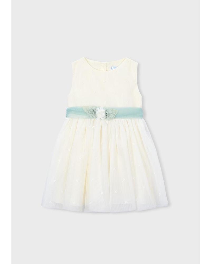 MAYORAL VESTIDO BLANCO CON LAZO PARA NIÑA BEIG