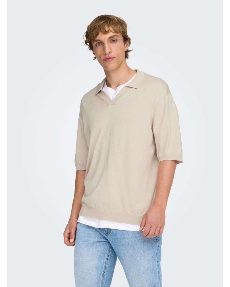 ONLY CAMISA POLO DE PUNTO MANGA CORTA BEIGE PARA HOMBRE BEIGE