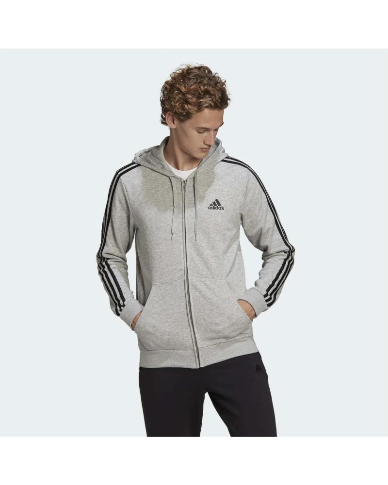 ADIDAS CHAQUETA CON CREMALLERA ADIDAS ESSENTIALS 3 TIRAS PARA HOMBRE GRIS